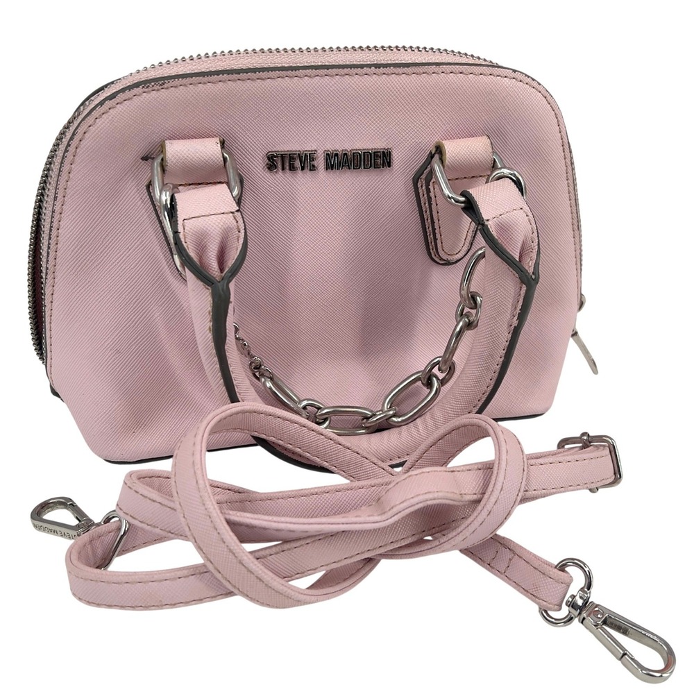 Steve Madden Mini Dome Satchel Pink Saffiano Leather Chain Crossbody Bag‎ Silver